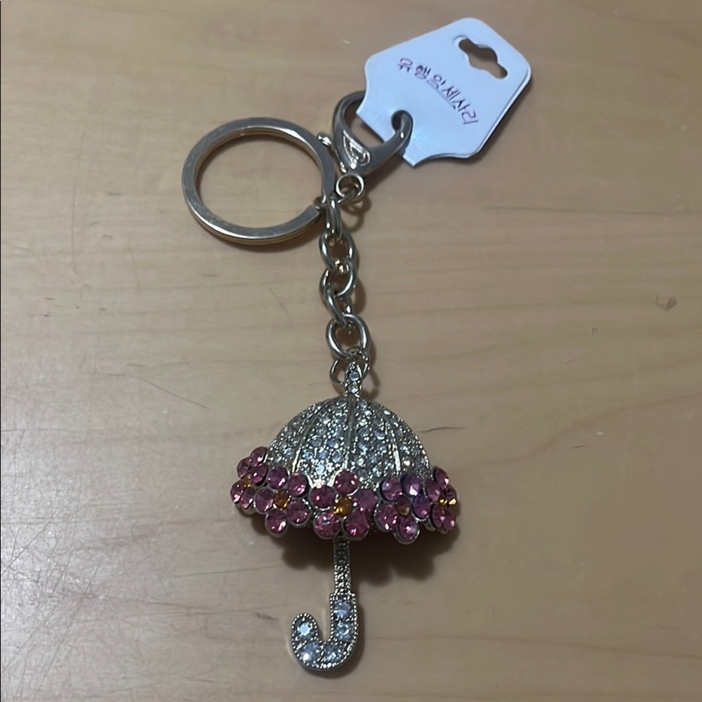 Pink and Silver Umbrella Keychain